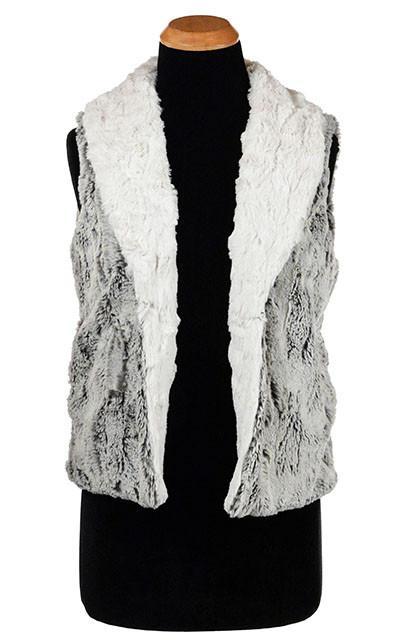 Open View Shawl Collar Vest | Luxury Faux Fur in Khaki Grayish with Cuddly Ivory Faux Fur | Pandemonium Millinery | Seattle WA USA