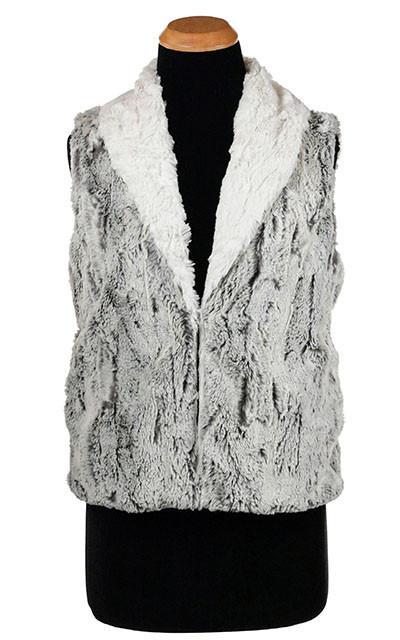 Shawl Collar Vest - Luxury Faux Fur in Khaki with Cuddly Fur in Ivory