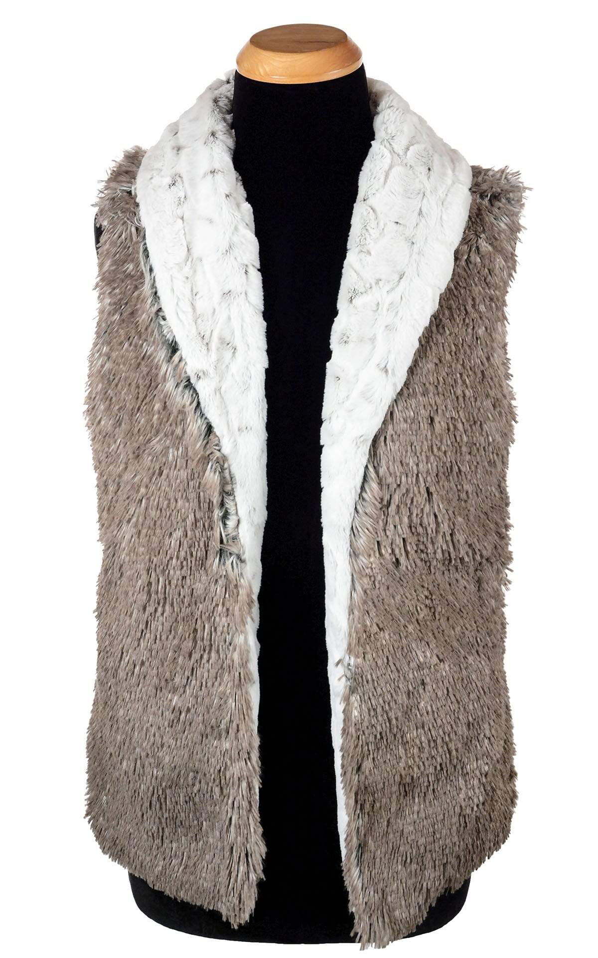  Shawl Collar Vest Reversed | Winter Frost Faux Fur with Arctic Fox Long Hair Faux Fur | By Pandemonium Millinery | Seattle WA US