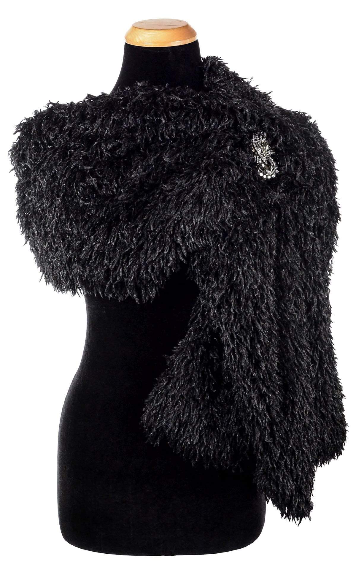 Stole with Brooch | Black Swan Faux Fur | Handmade Seattle WA USA by Pandemonium Millinery