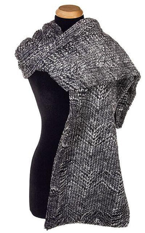 Cozy Cable in Ash Black and White Faux Fur | Stole on Mannequin | Handmade in Seattle WA | Pandemonium Millinery