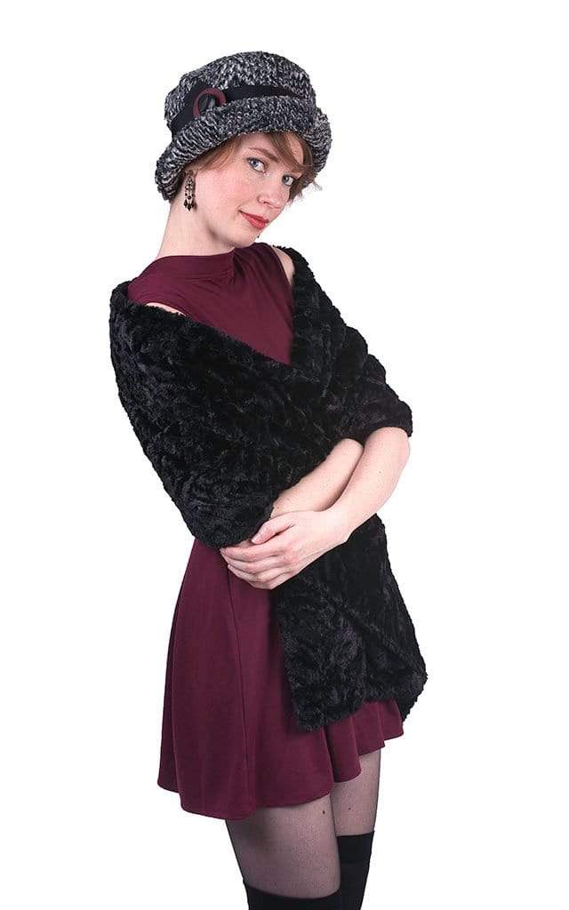 Cuddly Black | Luxury Faux Fur Stole Wrap on Model | Pandemonium Millinery