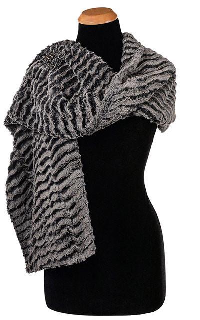  Stole shown on Mannequin | Desert Sand in Charcoal Faux Fur | Handmade in Seattle WA | Pandemonium Millinery