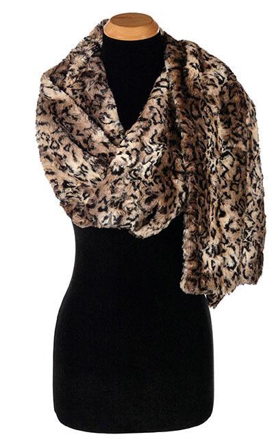 Stole Shown on Mannequin | Carpathian Lynx Animal Print Faux Fur | Handmade in Seattle WA | Pandemonium Millinery
