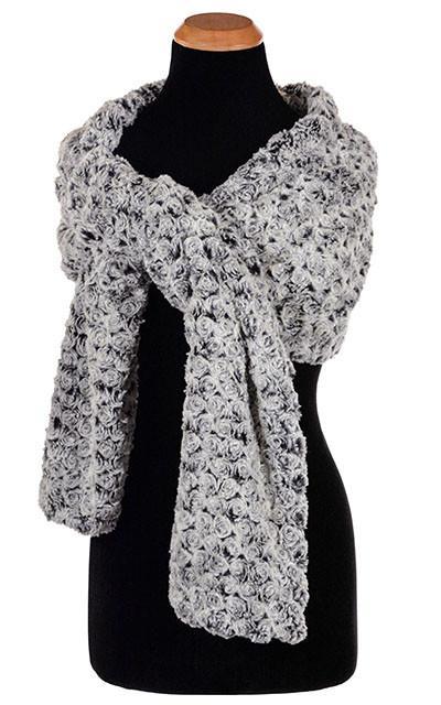 Stole Shown on Mannequin | Rosebud in Black Faux Fur  | Handmade in Seattle WA | By Pandemonium Millinery