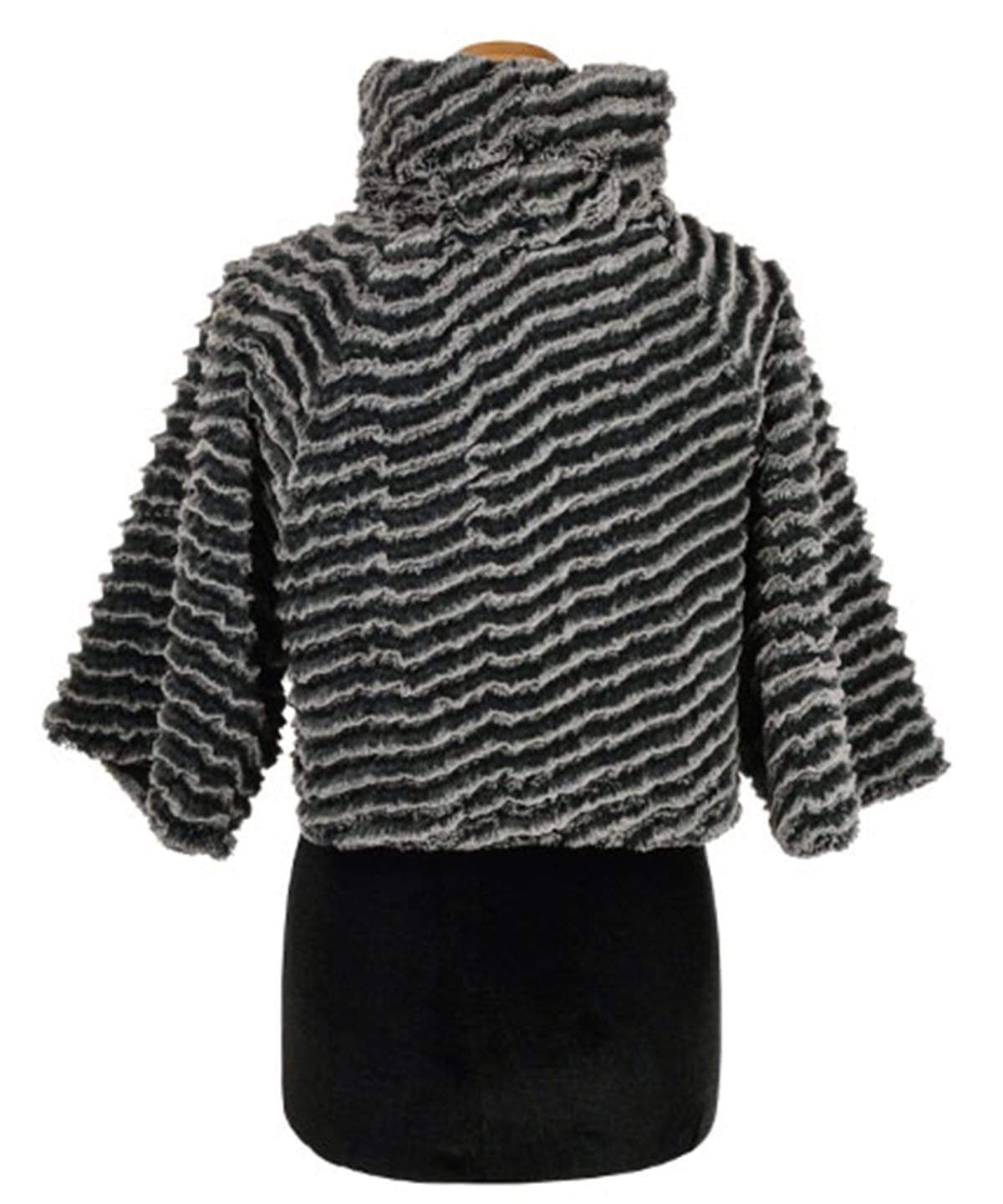 Back view of Sweater Top shown on a Mannequin | Desert Sand in Charcoal Faux Fur | Handmade By Pandemonium Millinery | Seattle WA USA