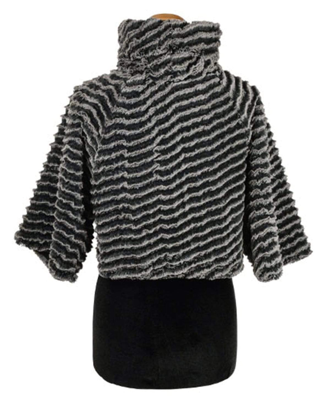 Back view of Sweater Top shown on a Mannequin | Desert Sand in Charcoal Faux Fur | Handmade By Pandemonium Millinery | Seattle WA USA