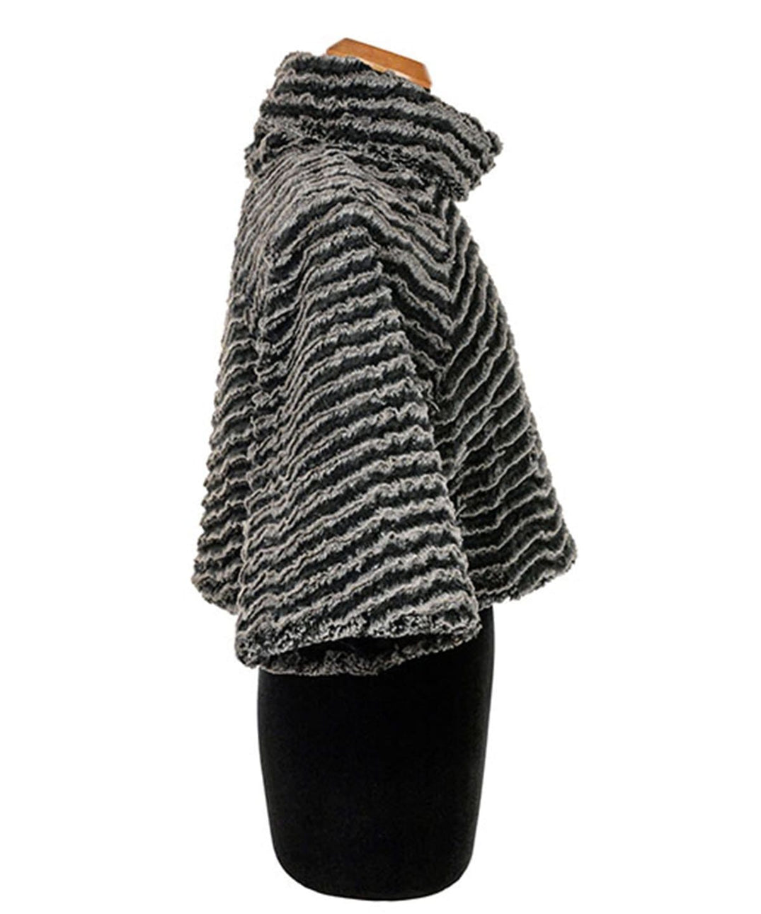 Side view  of Sweater Top shown on a Mannequin | Desert Sand in Charcoal Faux Fur | Handmade By Pandemonium Millinery | Seattle WA USA