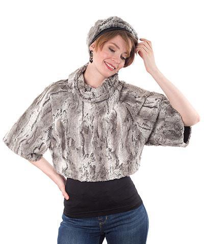 Model posing in Sweater Top | Luxury Faux Fur in Birch | Handmade By Pandemonium Millinery | Seattle WA USA