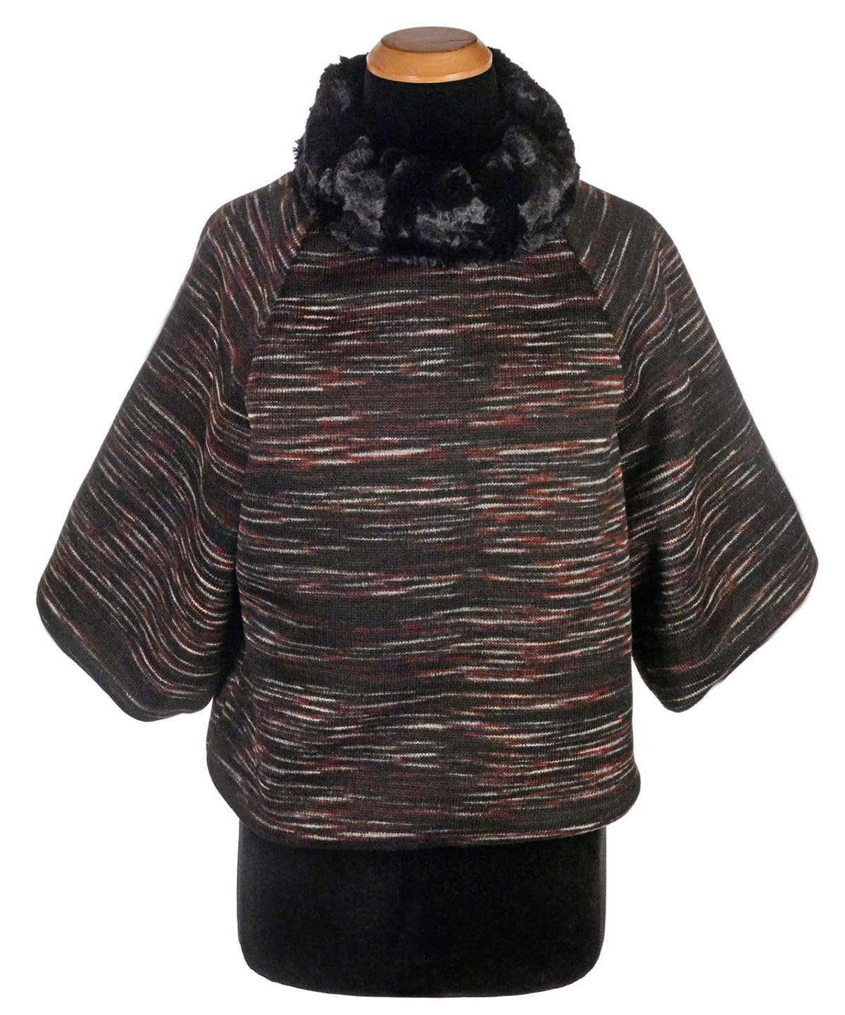 Sweater Top plus 4 in | Sweet Stripes in Cherry Cordial Knit with Cuddly Black Faux Fur Collar |  Handmade in the USA | By Pandemonium Seattle