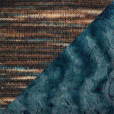 Combination swatch of Sweet Stripes in English Toffee Knit and Peacock Pond Teal Faux Fur | Available for a Knit Sweater Top Plus 4 in and contrasting Faux Fur Collar | Handmade in the USA | Pandemonium Seattle