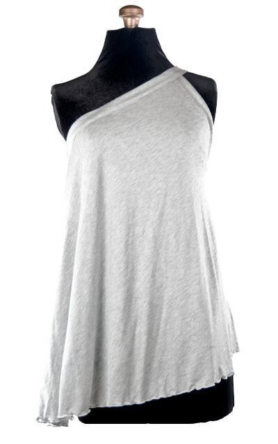 Reverse view of Product shot of the Swing Top an asymmetrical top| Lunar Eclipse a textured knit of black grays and whites paired with Jersey Knit in Silver Gray | Handmade in Seattle WA | Pandemonium Millinery