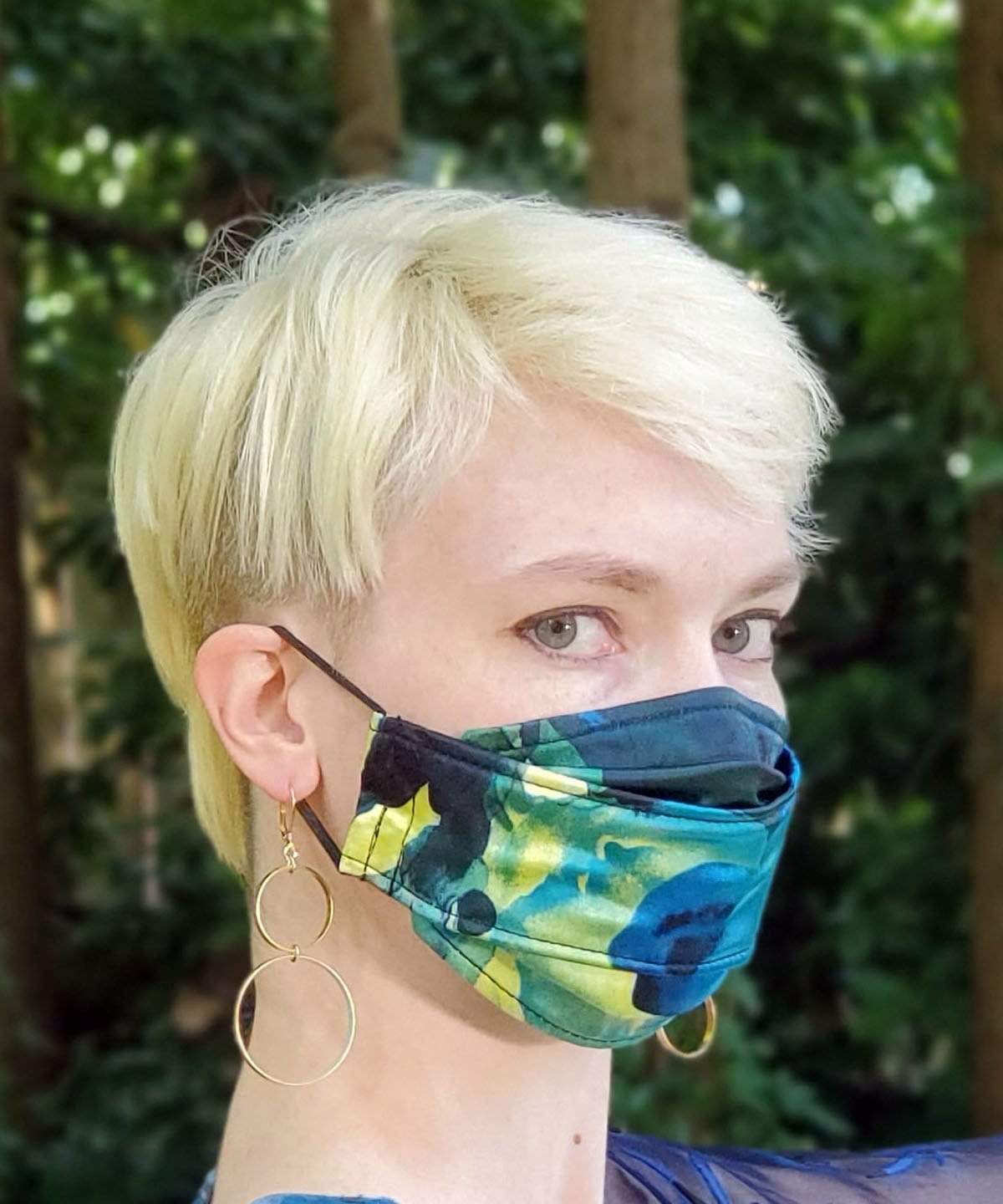 Women's Box Style Face Mask in Calypso Fiesta Silk | Handmade in Seattle WA | Pandemonium Millinery