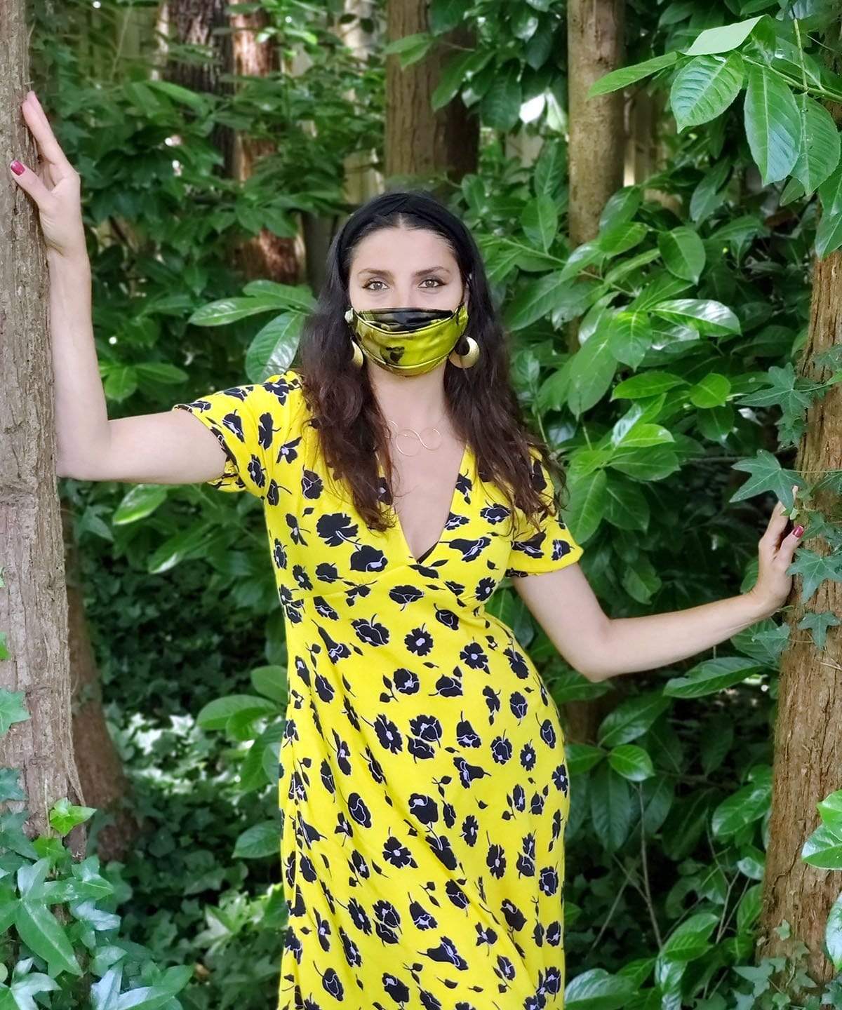 Women's Box Style Face Mask in Masquerade Fiesta Silk with Duo Headband | Handmade in Seattle WA | Pandemonium Millinery
