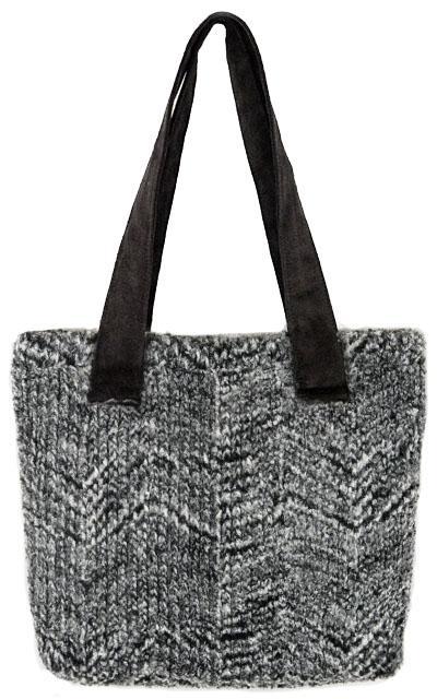 Tokyo Tote Handbag with Faux Suede Handles | Cozy Cable Faux Fur | Handmade Seattle WA by Pandemonium Millinery