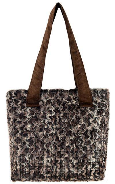 Tokyo Tote Handbag with Faux Suede Handles | Calico Faux Fur | Handmade Seattle WA by Pandemonium Millinery