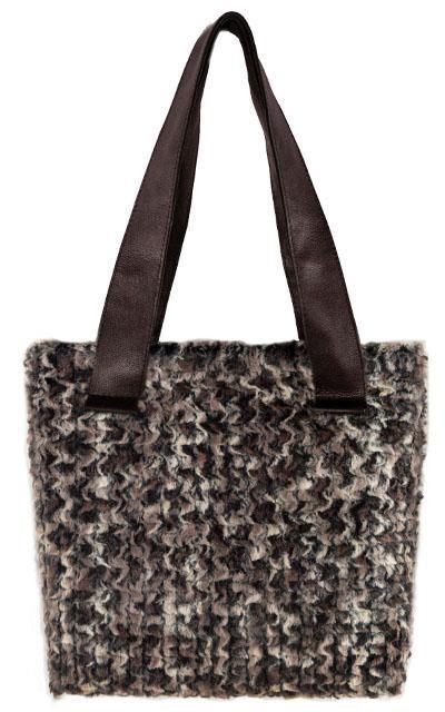 Tokyo Tote Handbag with Leather Handles | Calico Faux Fur | Handmade Seattle WA by Pandemonium Millinery