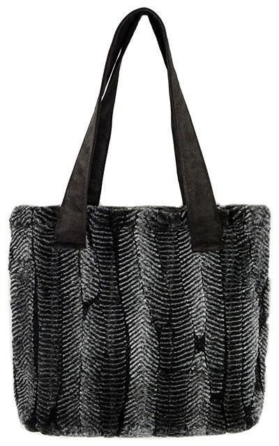 Tokyo Tote Handbag with Leather Handles | Nightshade Faux Fur | Handmade Seattle WA by Pandemonium Millinery