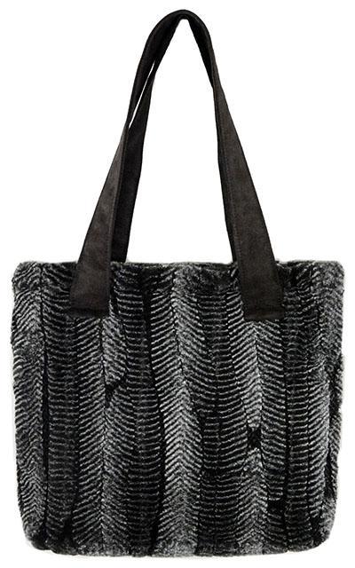 Tokyo Tote Handbag with Faux Suede Handles | Nightshade Faux Fur | Handmade Seattle WA by Pandemonium Millinery