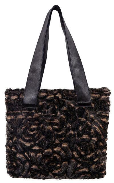 Tokyo Tote Handbag with Leather Handles | Vintage Rose Faux Fur | Handmade Seattle WA by Pandemonium Millinery