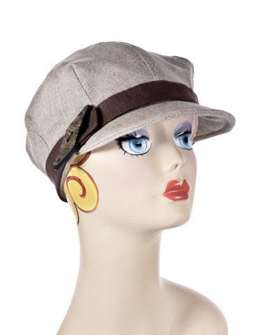  Newsboy Style Hat | Linen in Natural | Chocolate Band with Horn Button | Handmade USA by Pandemonium Seattle