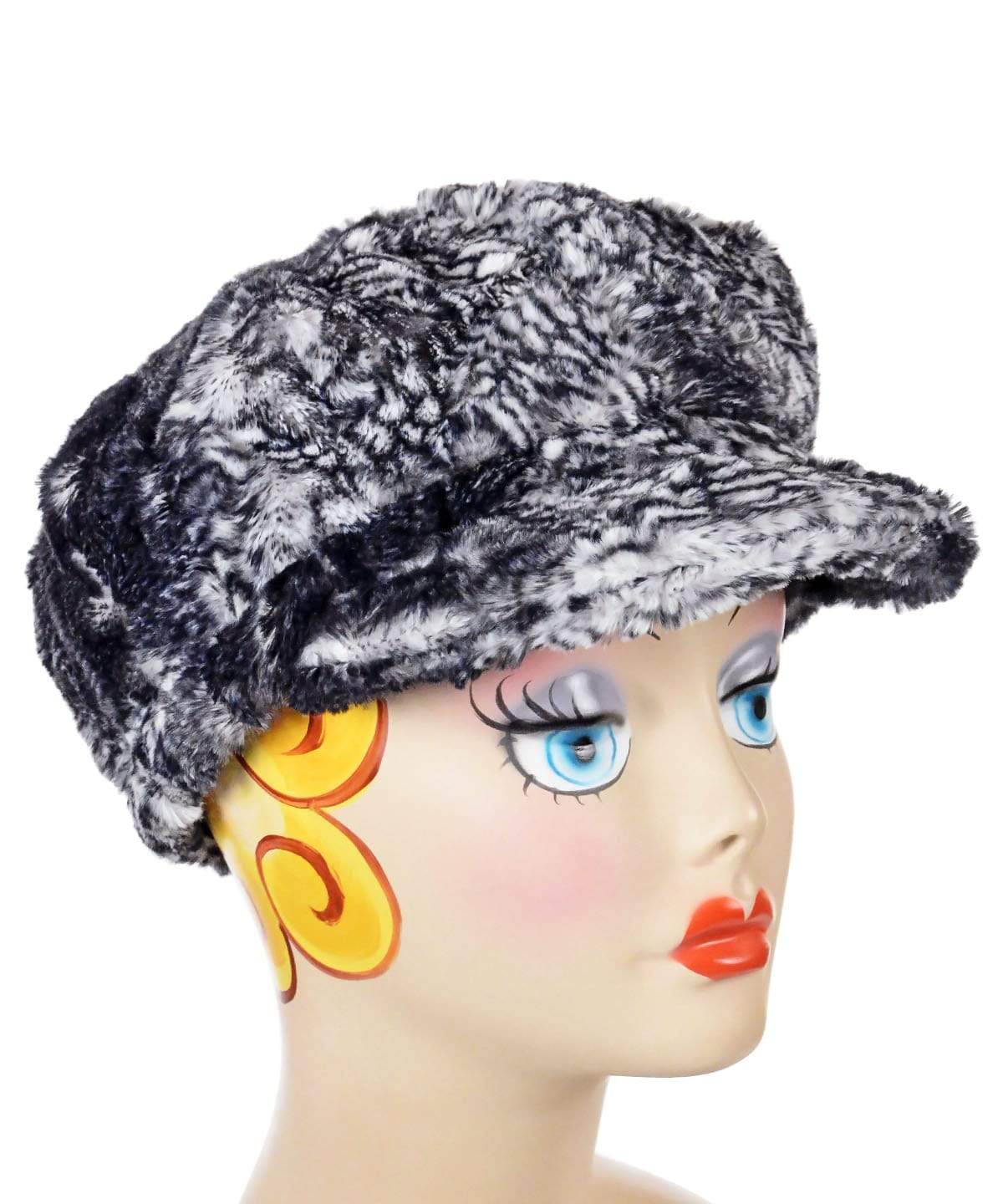 Model wearing the Valerie Cap and Neck warmer in Black Mamba made in Seattle, WA USA