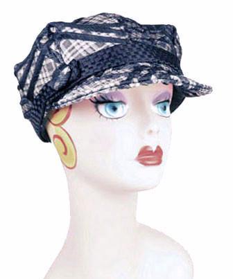 Valerie Cap in Silver Plaid Upholstery Fabric  and Black with Matching Button | Handmade in Seattle WA USA by Pandemonium Millinery