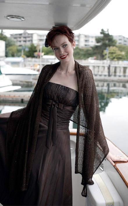 Women's Wrap in Glitzy Glam in Latte on Model | Handmade in Seattle WA | Pandemonium Millinery