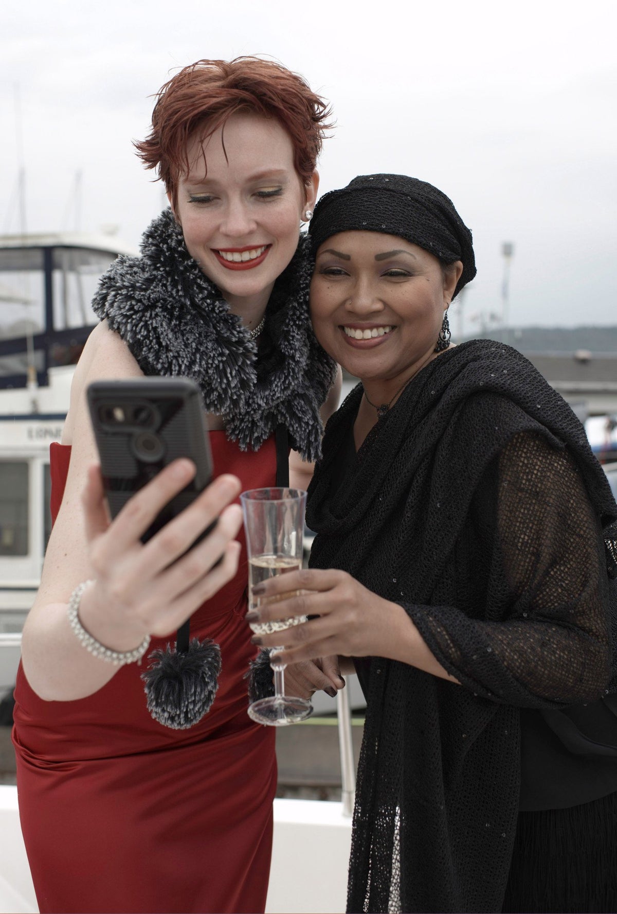 Women's Wrap in Glitzy Glam in Black on Model | Handmade in Seattle WA | Pandemonium Millinery