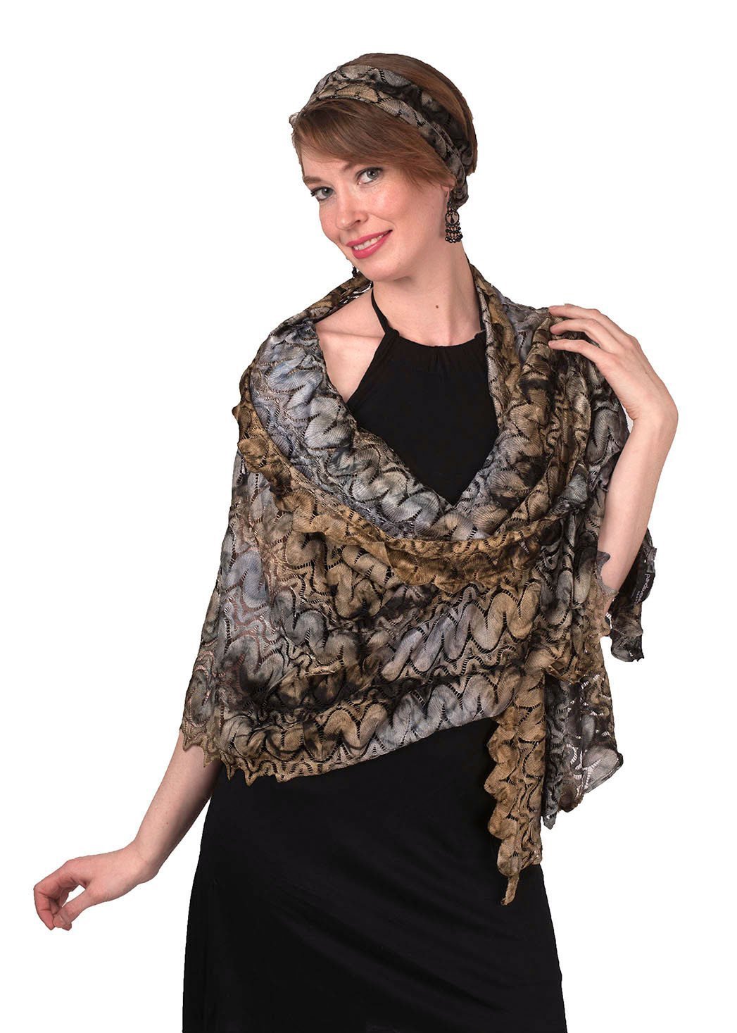 Women's Wrap in Alchemy on Model | Handmade in Seattle WA | Pandemonium Millinery