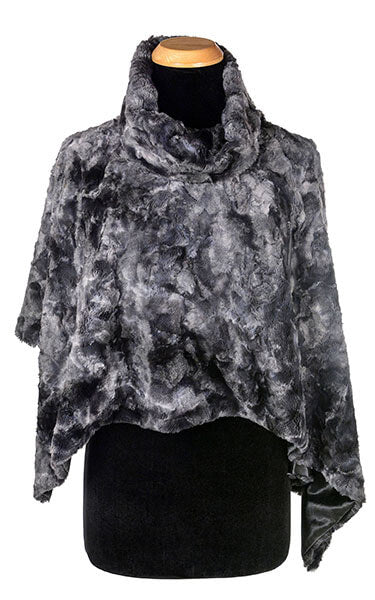 Pandemonium Poncho in Highland in Sky, Denim and Gray Faux Fur | By Pandemonium Millinery | Handmade in Seattle, WA, USA