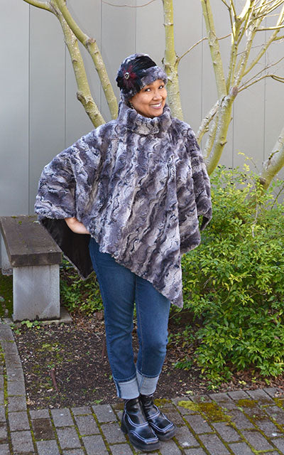 FAUX FUR PONCHO IN MUDDY WATERS MADE IN SEATTLE WASHINGTON