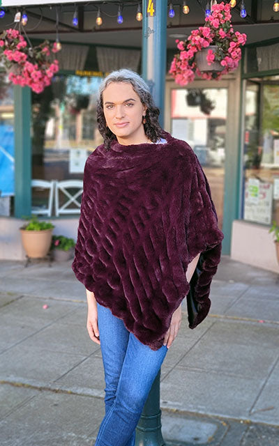 Model wearing Royal Opulence Poncho in Merlot