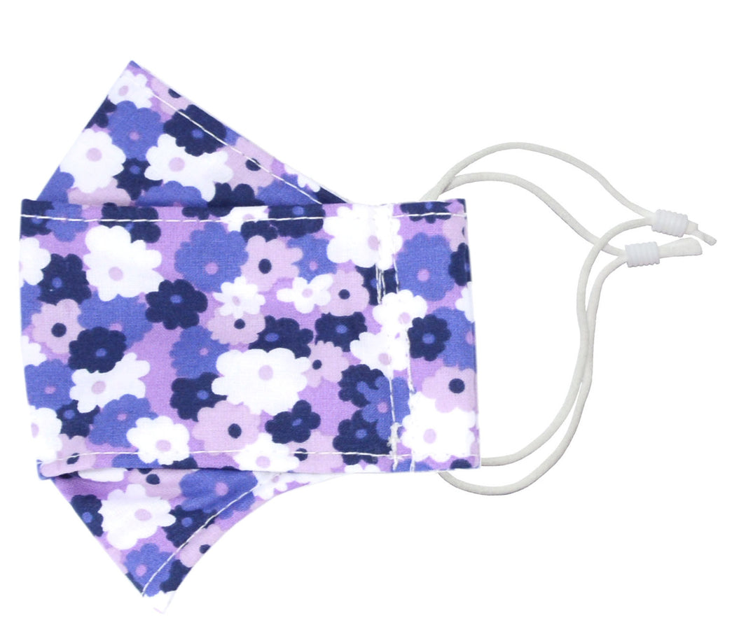 Pop-Up Face Mask - Violet Flowers Cotton - Handmade by Pandemonium Millinery Seattle, WA USA