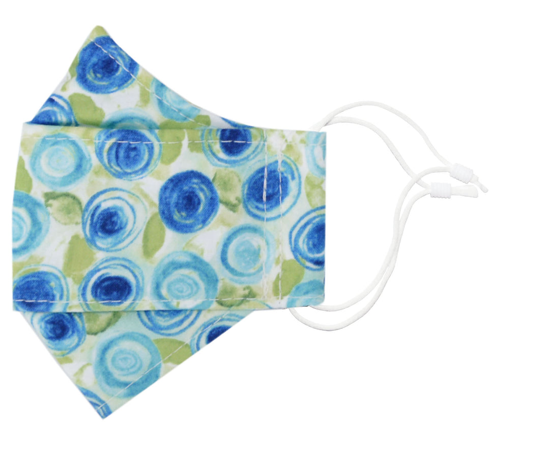 Pop-Up Face Mask - Field day in Blue Cotton - Handmade by Pandemonium Millinery Seattle, WA USA