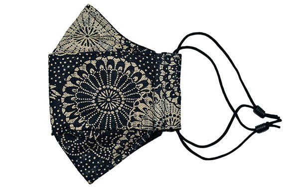 Pop-Up Face Mask - Indigo Chrysanthemum - Handmade by Pandemonium Millinery Seattle, WA USA