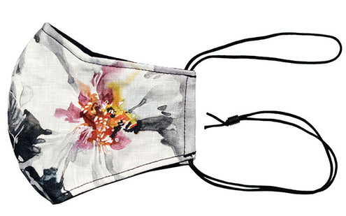 Civvy Face Mask (Cone) Around the Head - Multi Floral Linen - handmade Pandemonium Millinery Seattle WA USA
