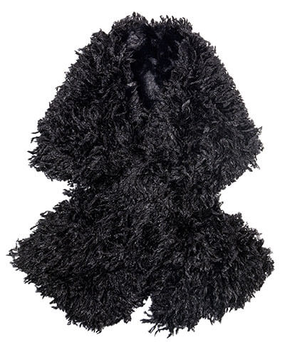 Women's Pull Through Scarf in Black Swan Faux Feather with Cuddly Faux Fur in Black - reversible Handmade in Seattle