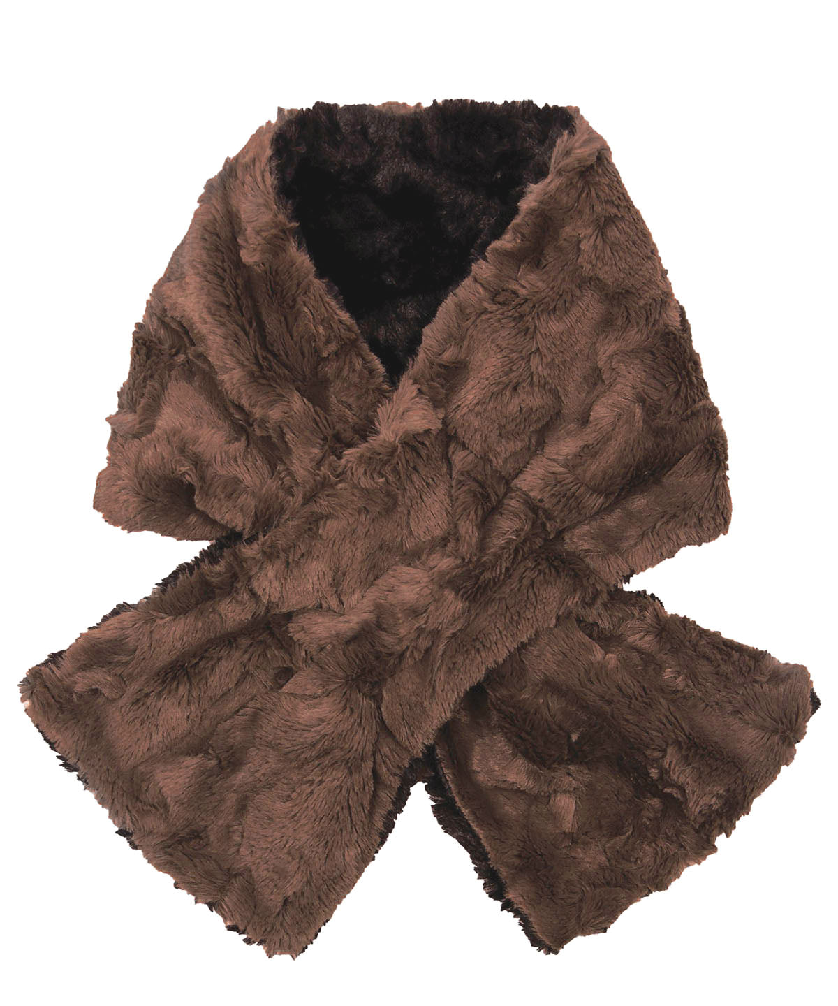 Pull Through Scarf Cuddly Faux Fur in Chocolate with Cuddly Black