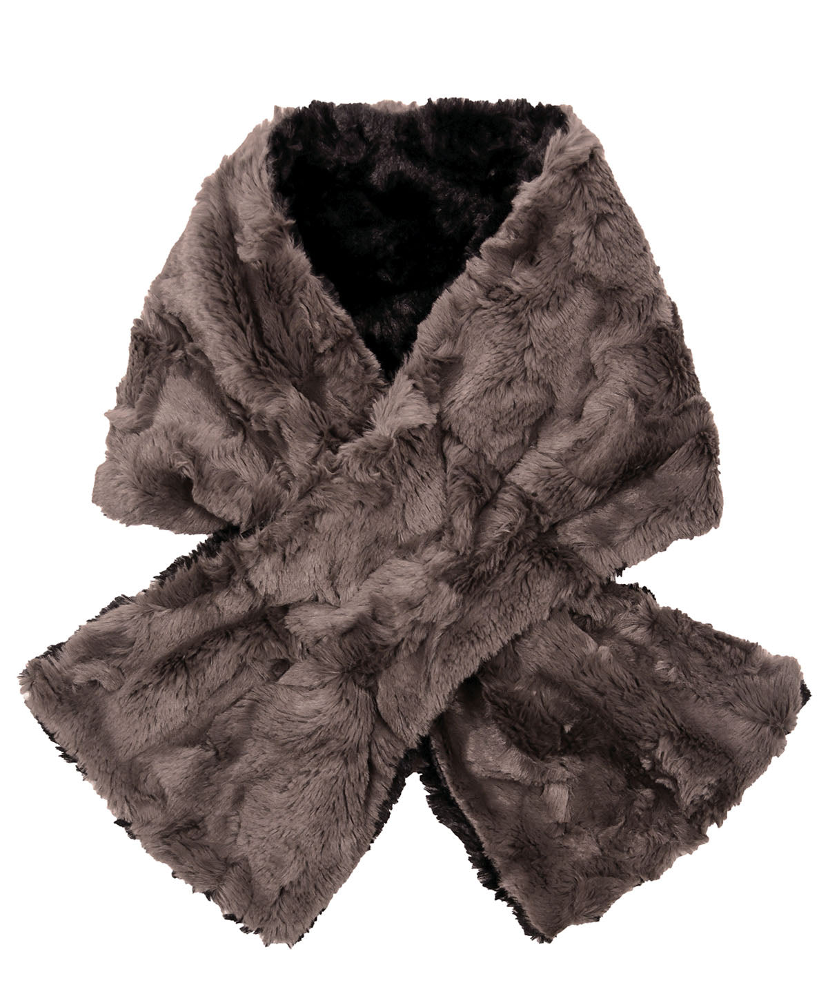 Pull Through Scarf Cuddly Faux Fur in Gray with Cuddly Black