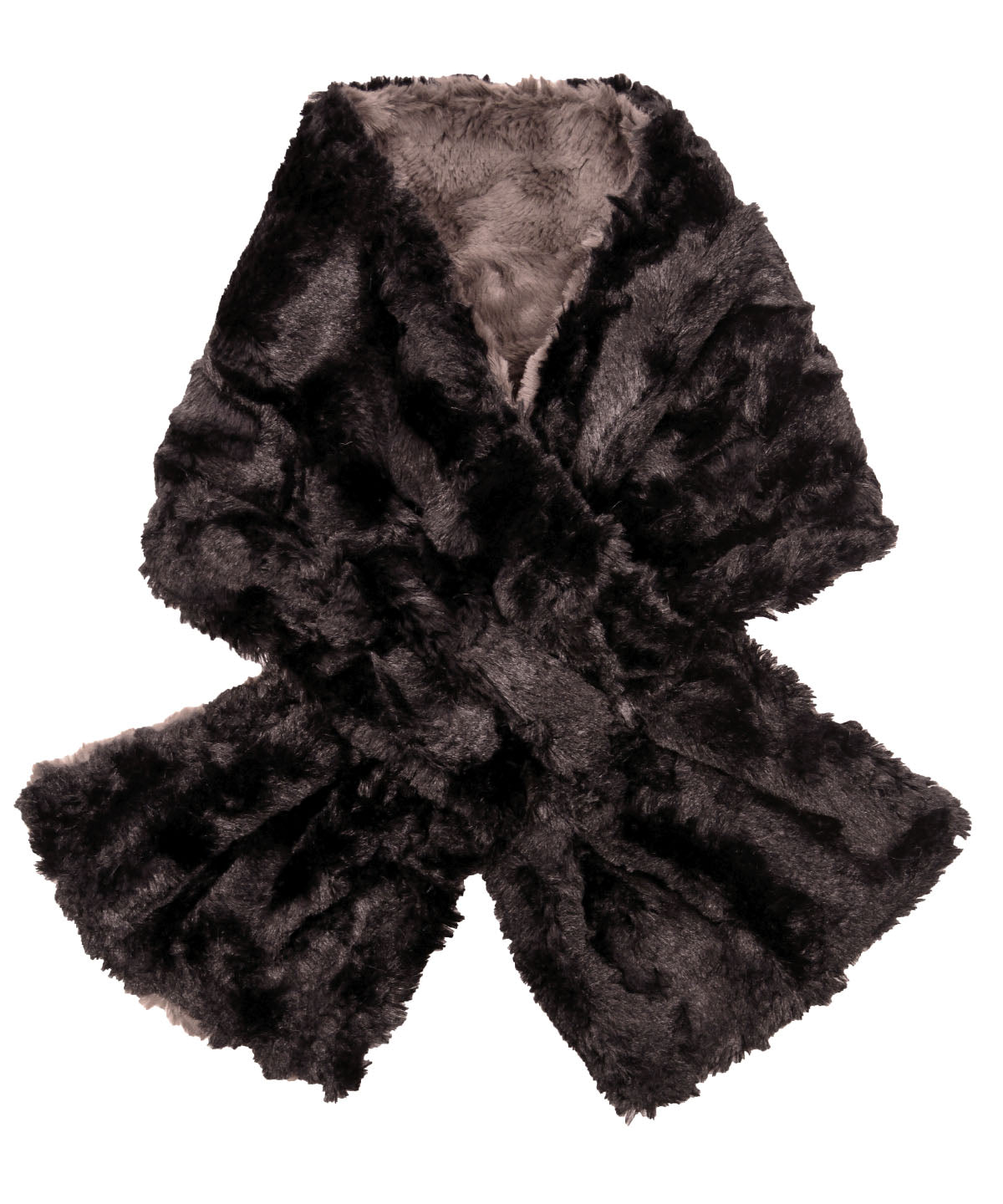 Pull Through Scarf Cuddly Faux Fur in Gray with Black - Reversed