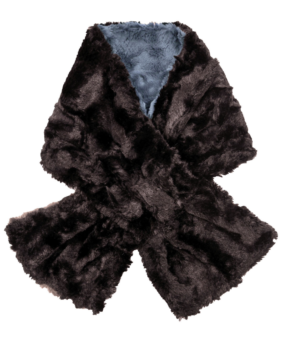 Pull Through Scarf Cuddly Faux Fur in Slate with Black - Shown in Reverse
