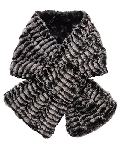 Women's Pull Through Scarf in 8mm Black and White with Cuddly Faux Fur in Black - reversible Handmade in Seattle