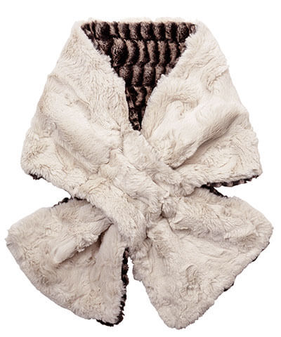Women's Pull Through Scarf in 8mm Sepia with Cuddly Faux Fur in Sand - Shown in reverse