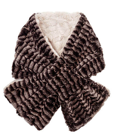 Women's Pull Through Scarf in 8mm Sepia with Cuddly Faux Fur in Sand - reversible Handmade in Seattle