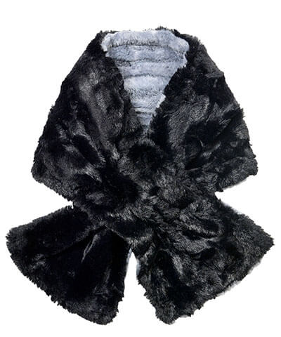 Women&#39;s Pull Through Scarf in Glacier Bay with Cuddly Faux Fur in Black - Shown in Reverse