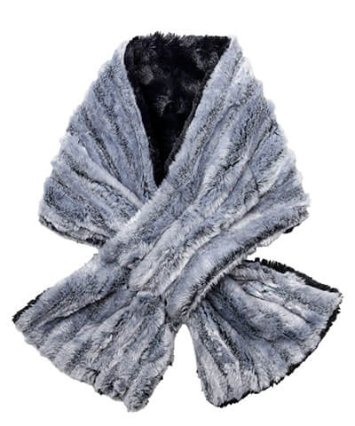 Women's Pull Through Scarf in Glacier Bay with Cuddly Faux Fur in Black - reversible Handmade in Seattle