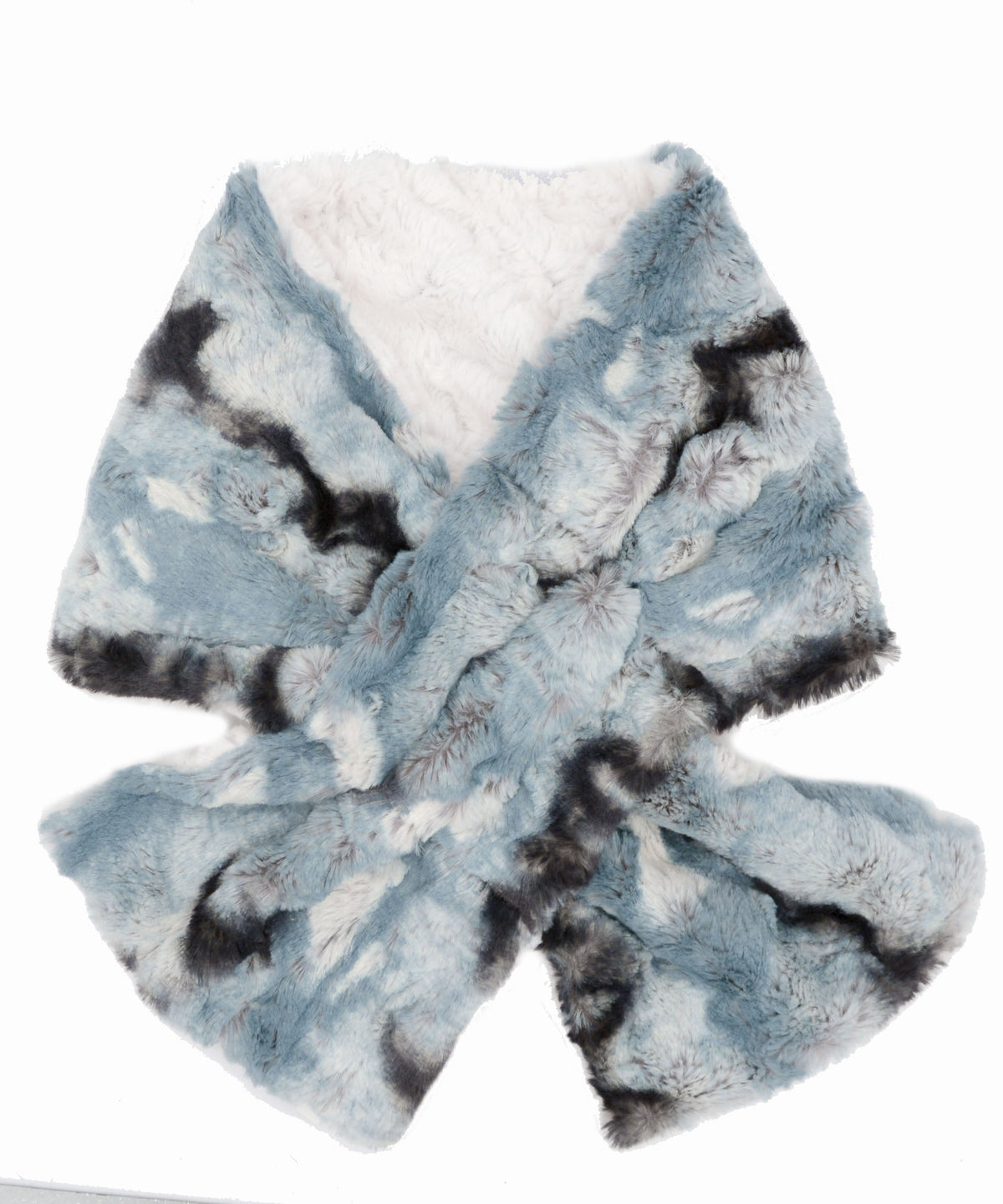 Pull Thru Slide Scarf in Rainier Sky Faux Fur with an Ivory Reverse Handmade in Seattle, WA USA by Pandemonium Millinery