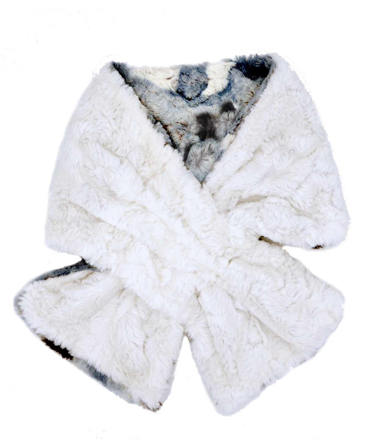 Pull Through Scarf in Rainier Sky Faux Fur with an Ivory Reverse Handmade in Seattle, WA USA by Pandemonium Millinery