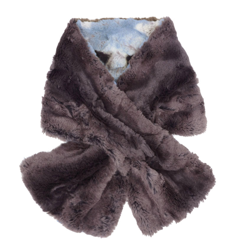 Pull Through Scarf in Rainier Sky Faux Fur with an Espresso Reverse Handmade in Seattle, WA USA by Pandemonium Millinery